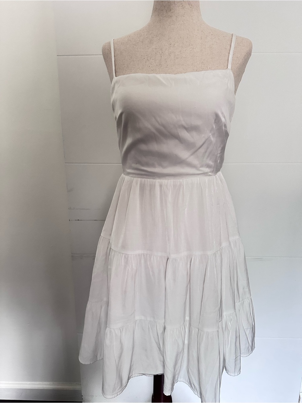 White Spaghetti Strap Tiered Mini Dress Princess Polly Size 8